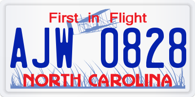 NC license plate AJW0828