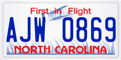 NC license plate AJW0869