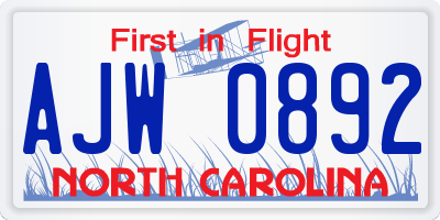 NC license plate AJW0892