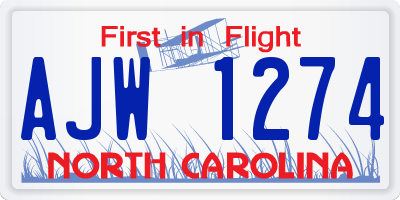 NC license plate AJW1274