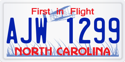 NC license plate AJW1299