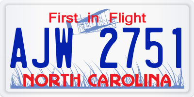 NC license plate AJW2751