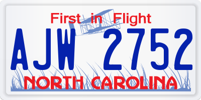 NC license plate AJW2752