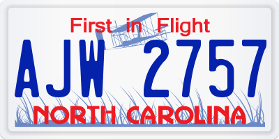 NC license plate AJW2757
