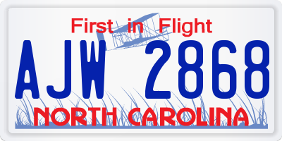 NC license plate AJW2868
