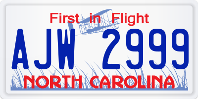 NC license plate AJW2999