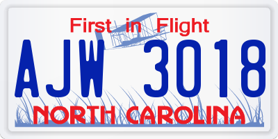 NC license plate AJW3018