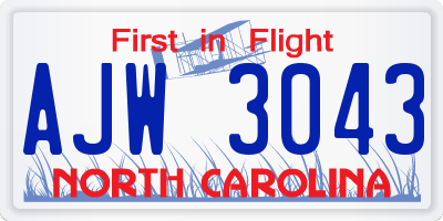 NC license plate AJW3043