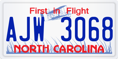 NC license plate AJW3068
