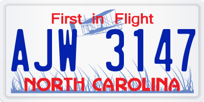 NC license plate AJW3147