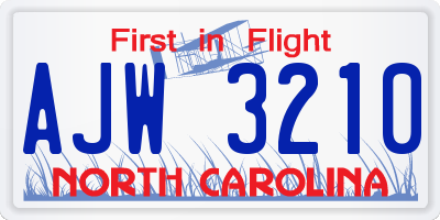 NC license plate AJW3210