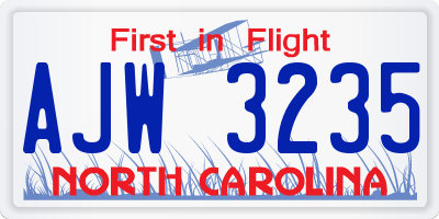 NC license plate AJW3235