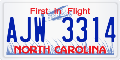 NC license plate AJW3314