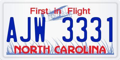 NC license plate AJW3331