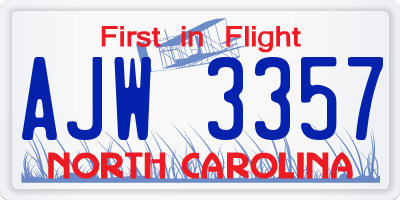 NC license plate AJW3357