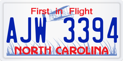 NC license plate AJW3394
