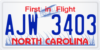 NC license plate AJW3403