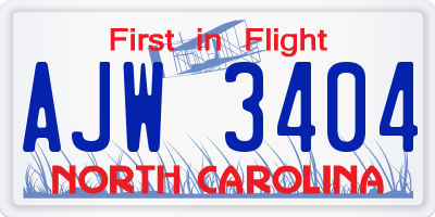NC license plate AJW3404