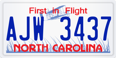 NC license plate AJW3437
