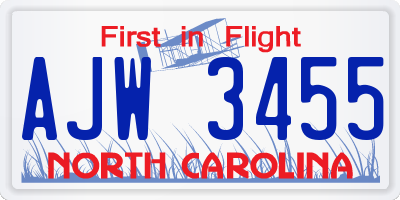 NC license plate AJW3455