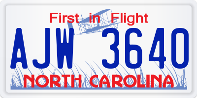 NC license plate AJW3640