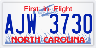 NC license plate AJW3730