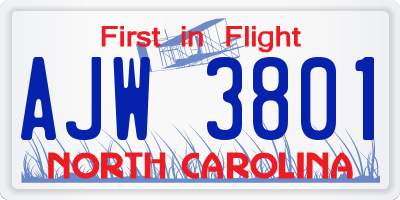 NC license plate AJW3801
