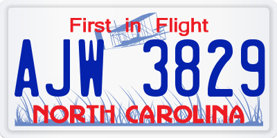 NC license plate AJW3829