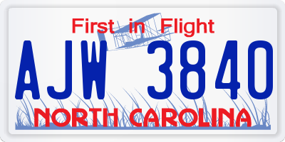 NC license plate AJW3840