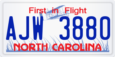 NC license plate AJW3880