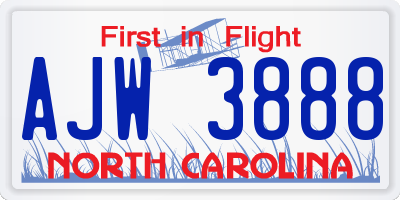 NC license plate AJW3888