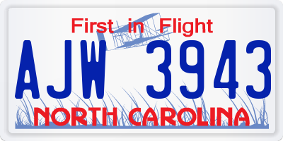 NC license plate AJW3943