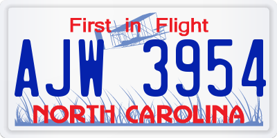 NC license plate AJW3954