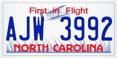 NC license plate AJW3992