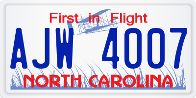 NC license plate AJW4007