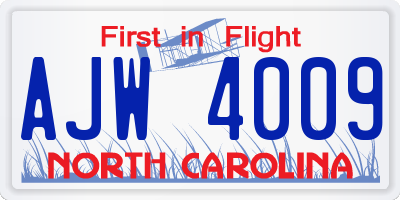 NC license plate AJW4009