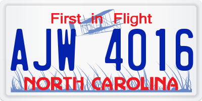 NC license plate AJW4016