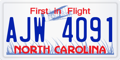 NC license plate AJW4091