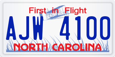 NC license plate AJW4100