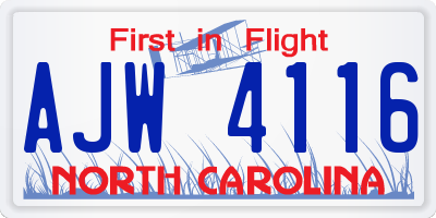 NC license plate AJW4116