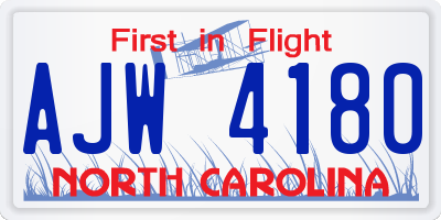 NC license plate AJW4180
