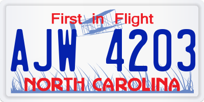 NC license plate AJW4203