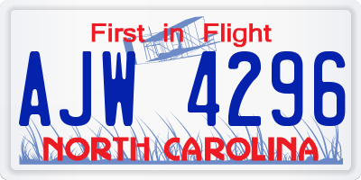 NC license plate AJW4296