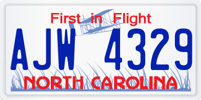 NC license plate AJW4329