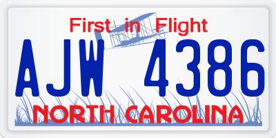 NC license plate AJW4386