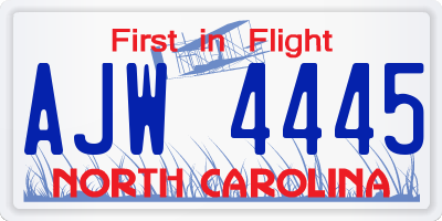 NC license plate AJW4445