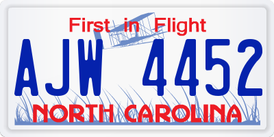 NC license plate AJW4452
