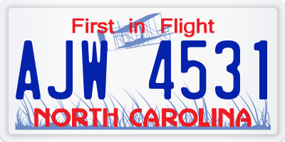 NC license plate AJW4531