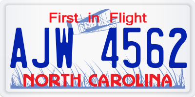 NC license plate AJW4562