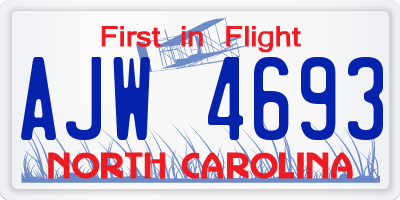 NC license plate AJW4693